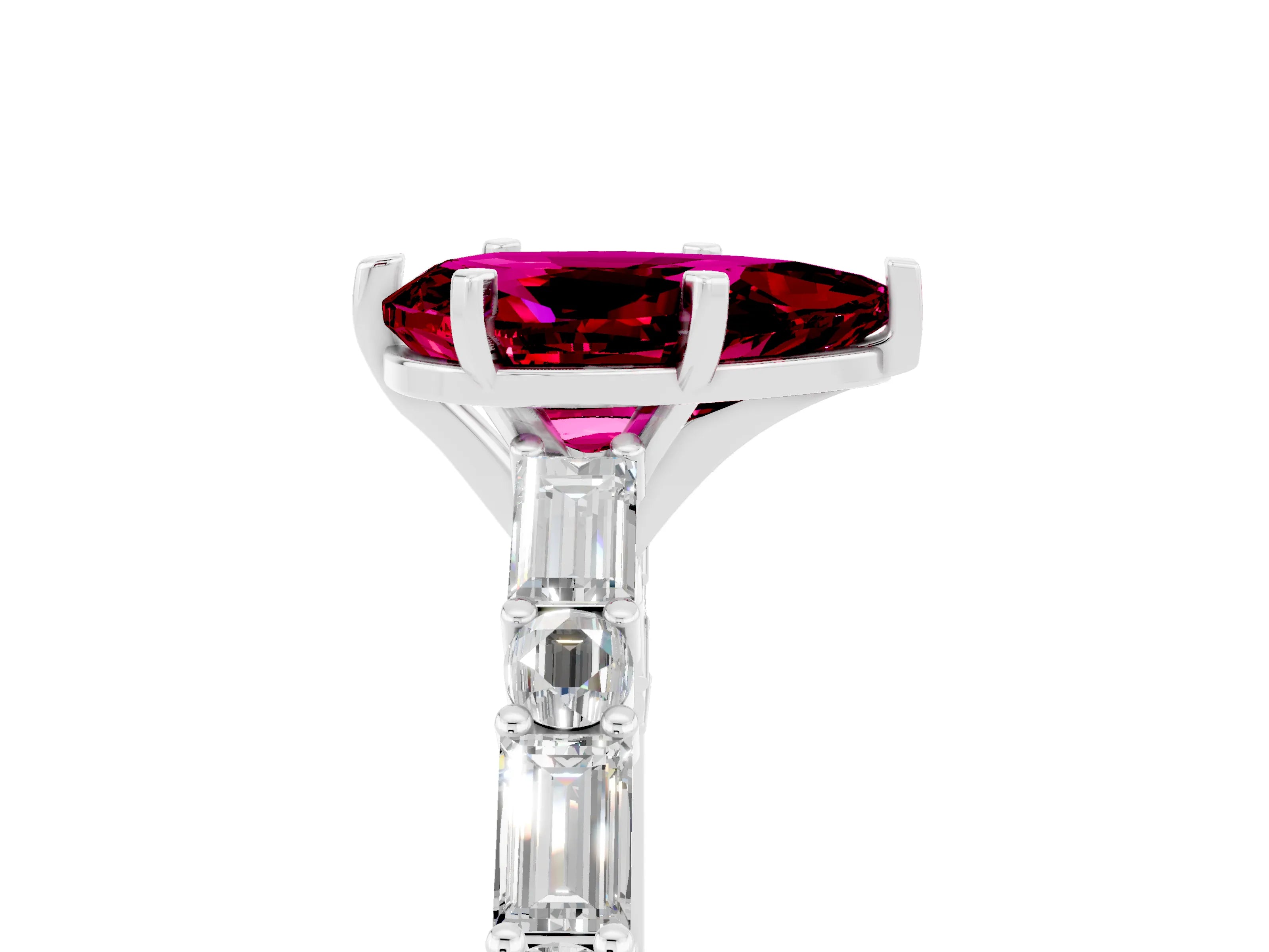 White gold Pear Cut Garnet Solitaire with Side Baguettes and Channel Set Band_41