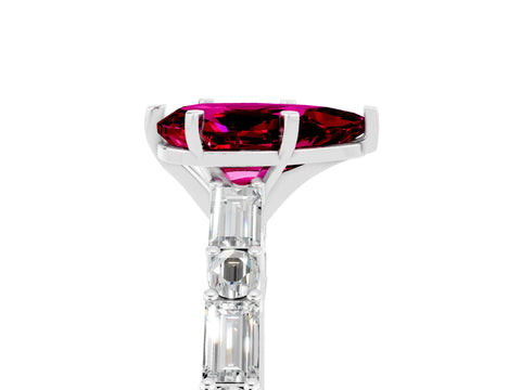 White gold Pear Cut Garnet Solitaire with Side Baguettes and Channel Set Band_41