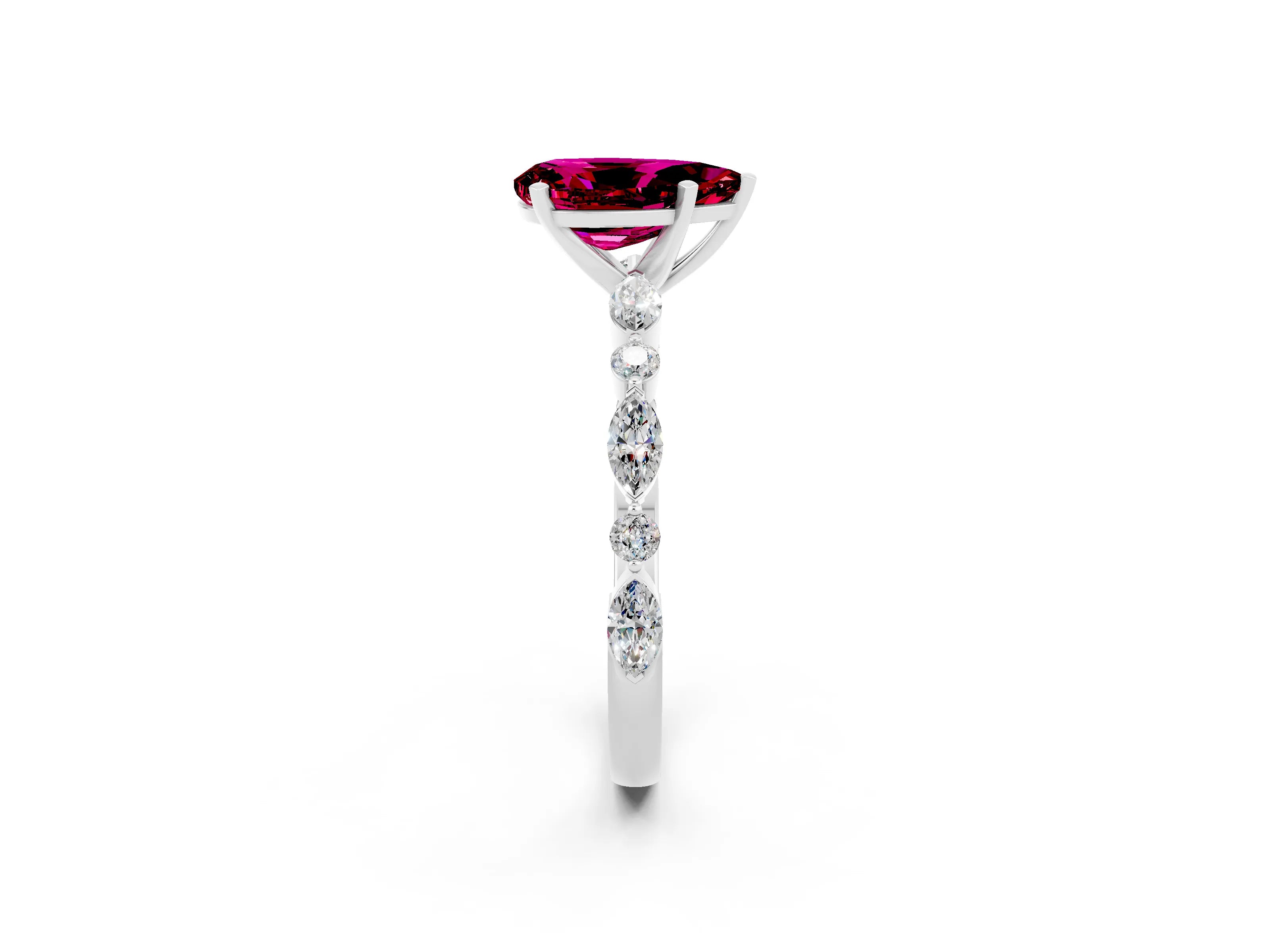 White gold Pear Cut Garnet Solitaire with Side Stones on a Pavé Band and Four-Prong Setting_2