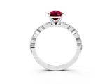 White gold Pear Cut Garnet Solitaire with Side Stones on a Pavé Band and Four-Prong Setting_3