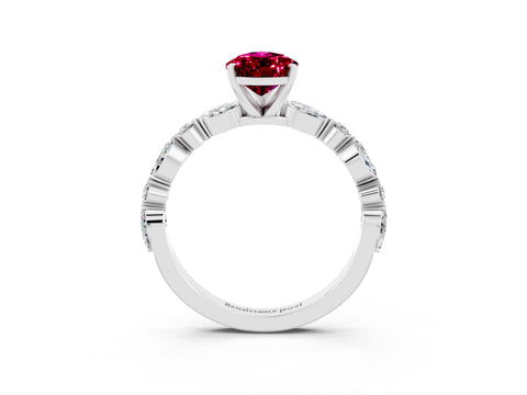 White gold Pear Cut Garnet Solitaire with Side Stones on a Pavé Band and Four-Prong Setting_3