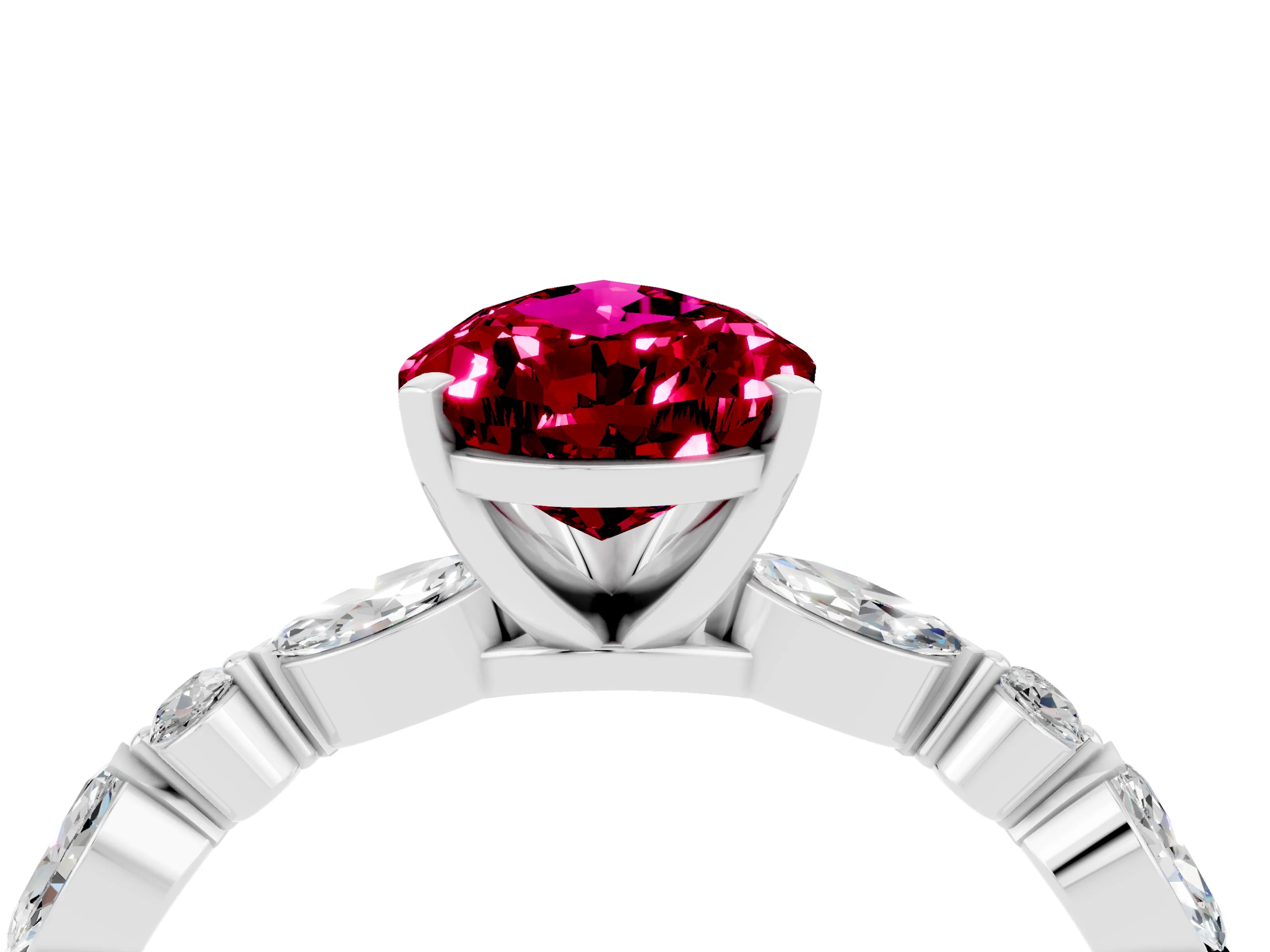 White gold Pear Cut Garnet Solitaire with Side Stones on a Pavé Band and Four-Prong Setting_4