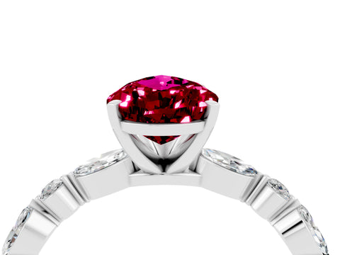 White gold Pear Cut Garnet Solitaire with Side Stones on a Pavé Band and Four-Prong Setting_4