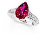 White gold Pear Cut Garnet Split Shank Engagement Ring with Pavé Band_1