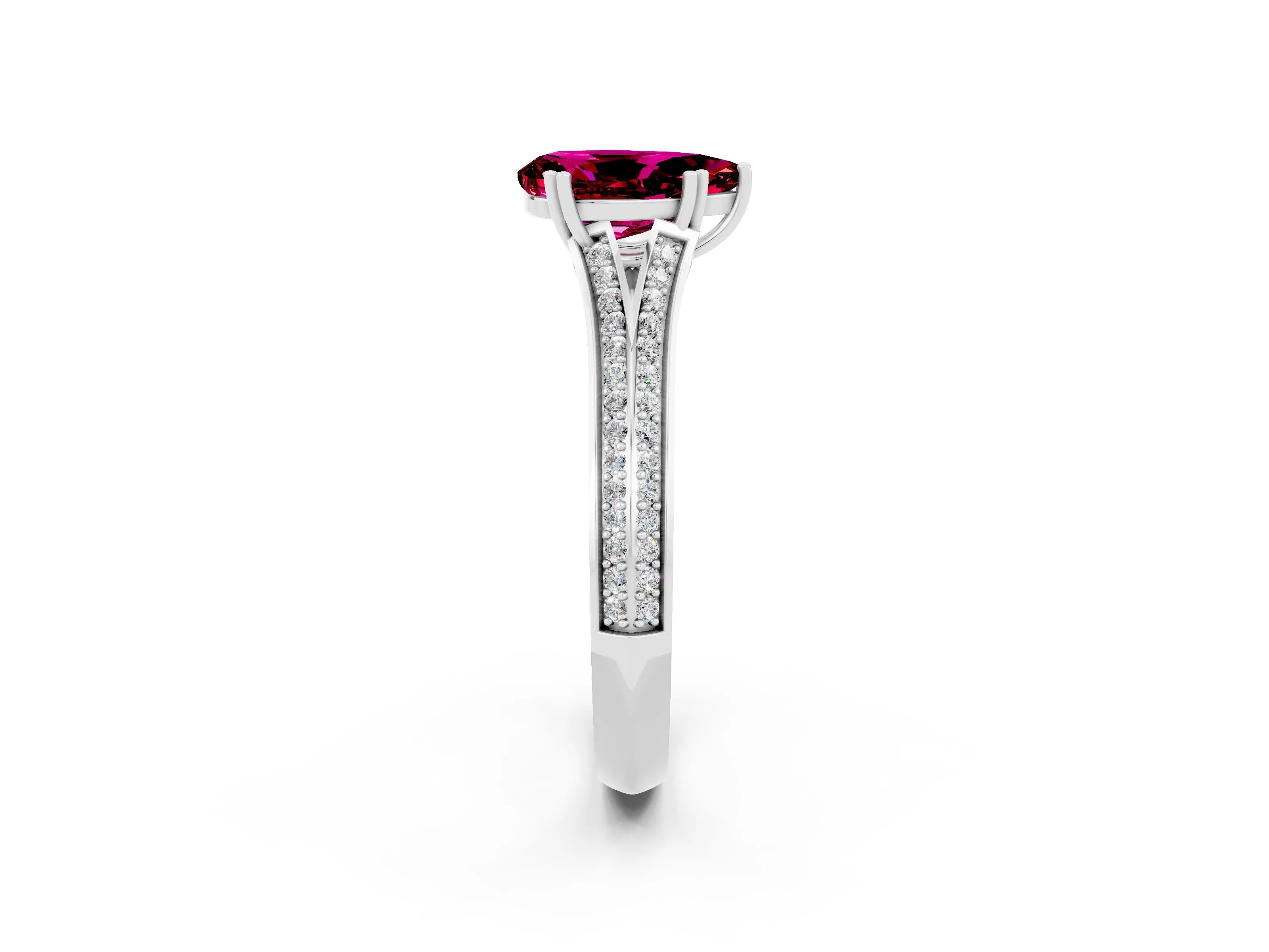 White gold Pear Cut Garnet Split Shank Engagement Ring with Pavé Band_2