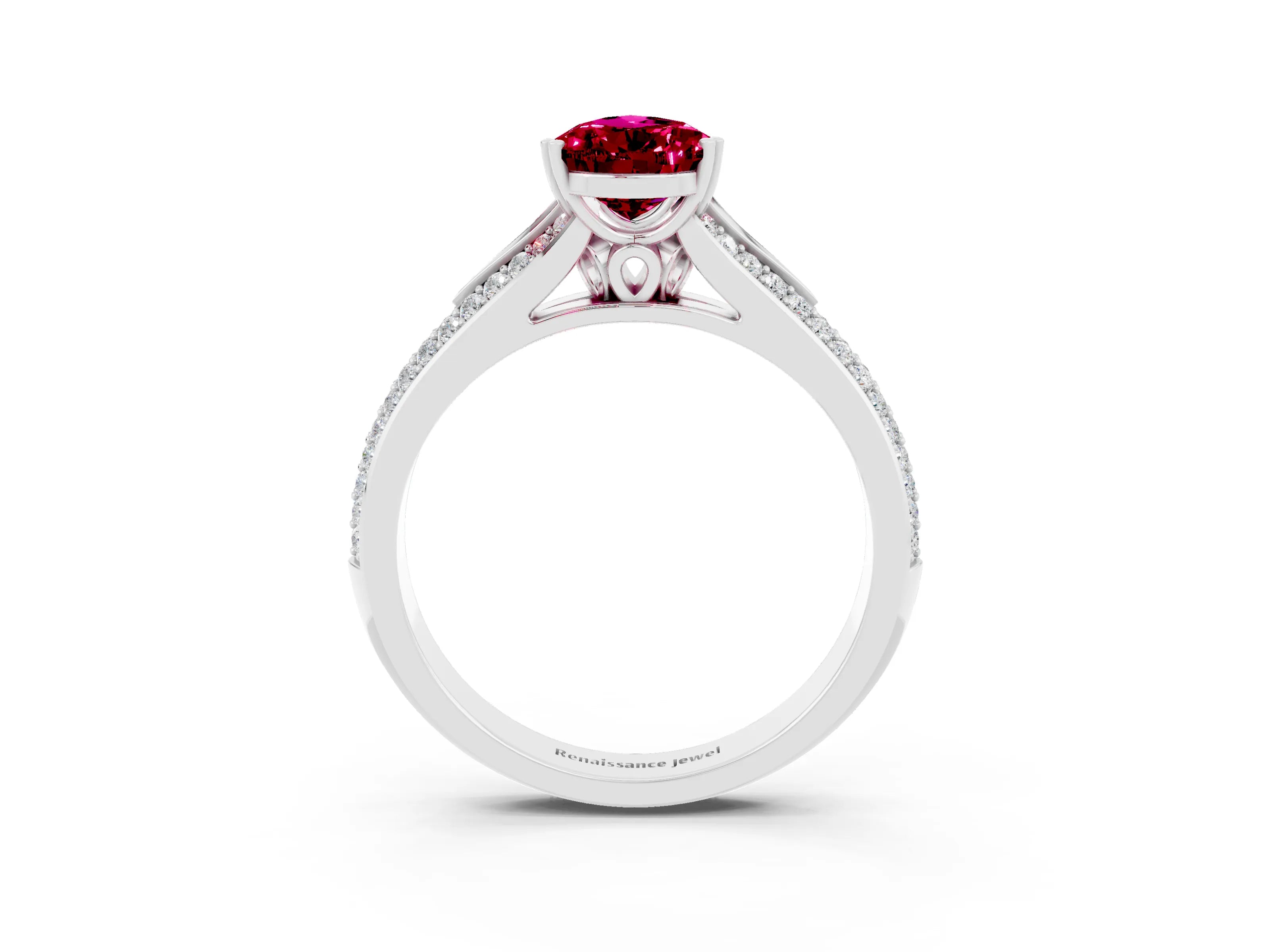 White gold Pear Cut Garnet Split Shank Engagement Ring with Pavé Band_3