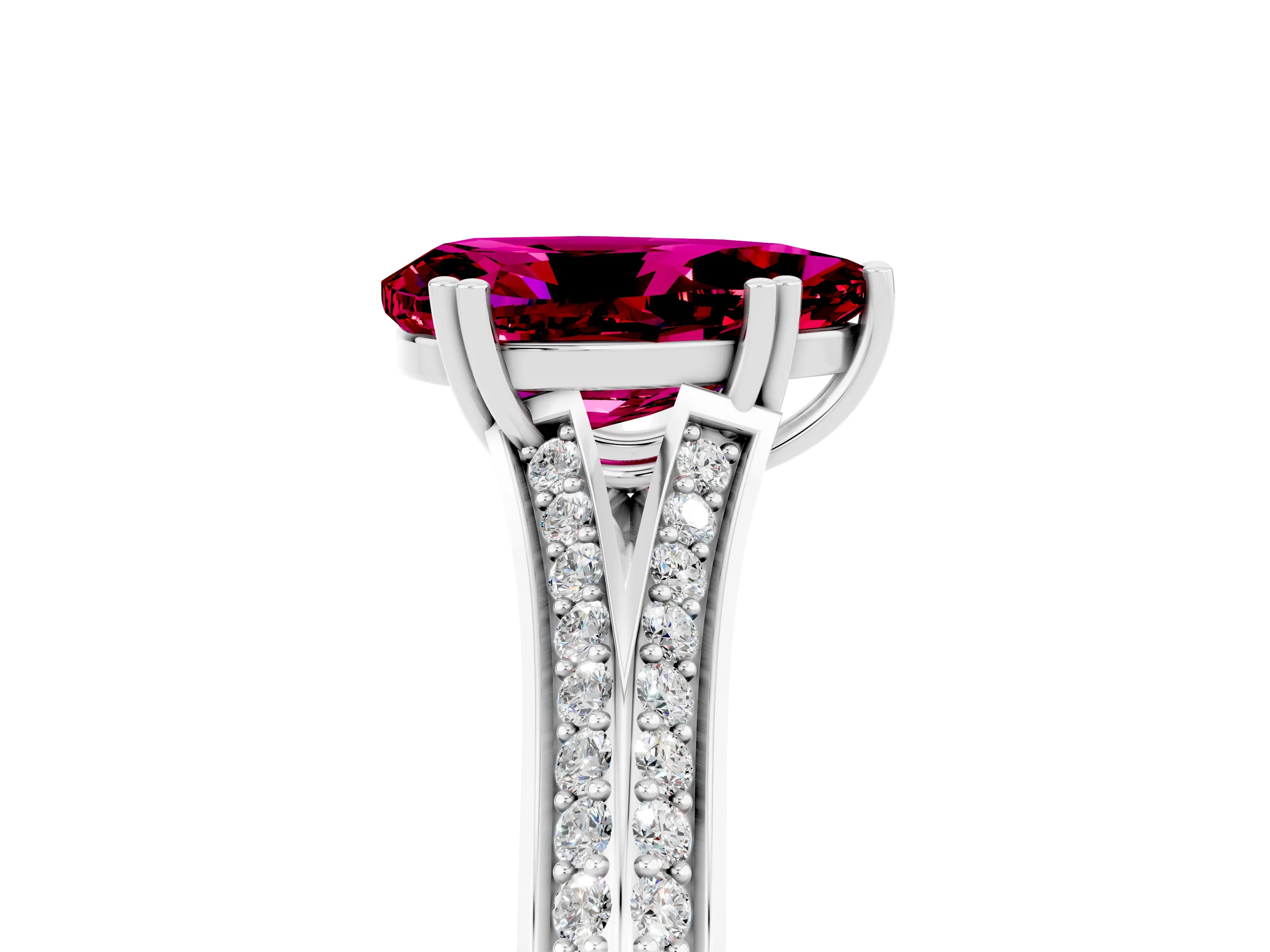 White gold Pear Cut Garnet Split Shank Engagement Ring with Pavé Band_5