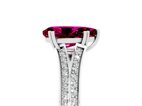 White gold Pear Cut Garnet Split Shank Engagement Ring with Pavé Band_5