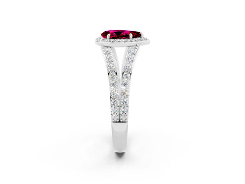 White gold Pear Cut Garnet Split Shank Halo Ring with Four-Prong Setting_14