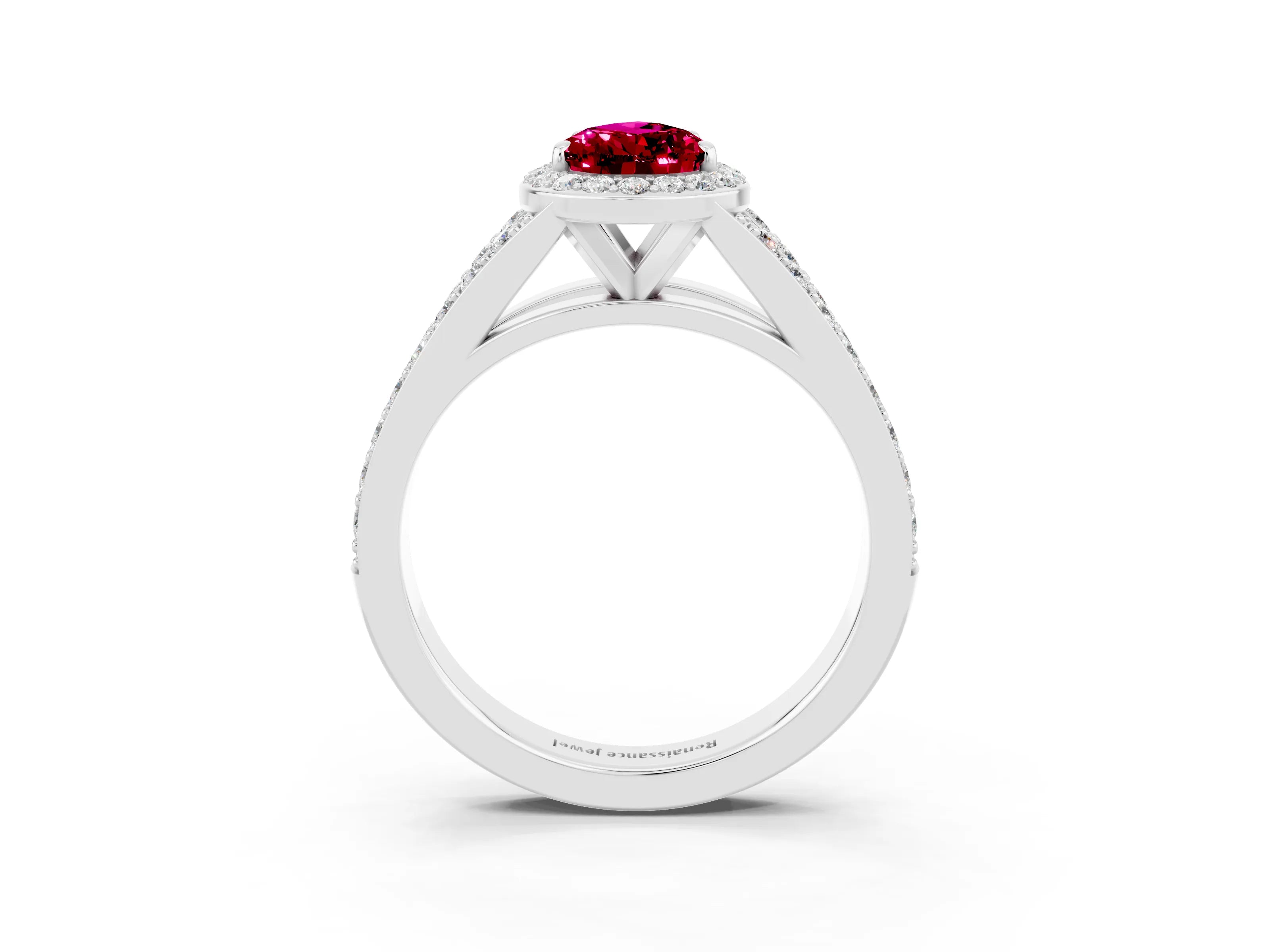 White gold Pear Cut Garnet Split Shank Halo Ring with Four-Prong Setting_15
