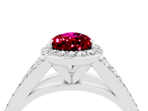White gold Pear Cut Garnet Split Shank Halo Ring with Four-Prong Setting_16