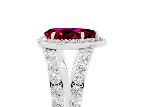 White gold Pear Cut Garnet Split Shank Halo Ring with Four-Prong Setting_17