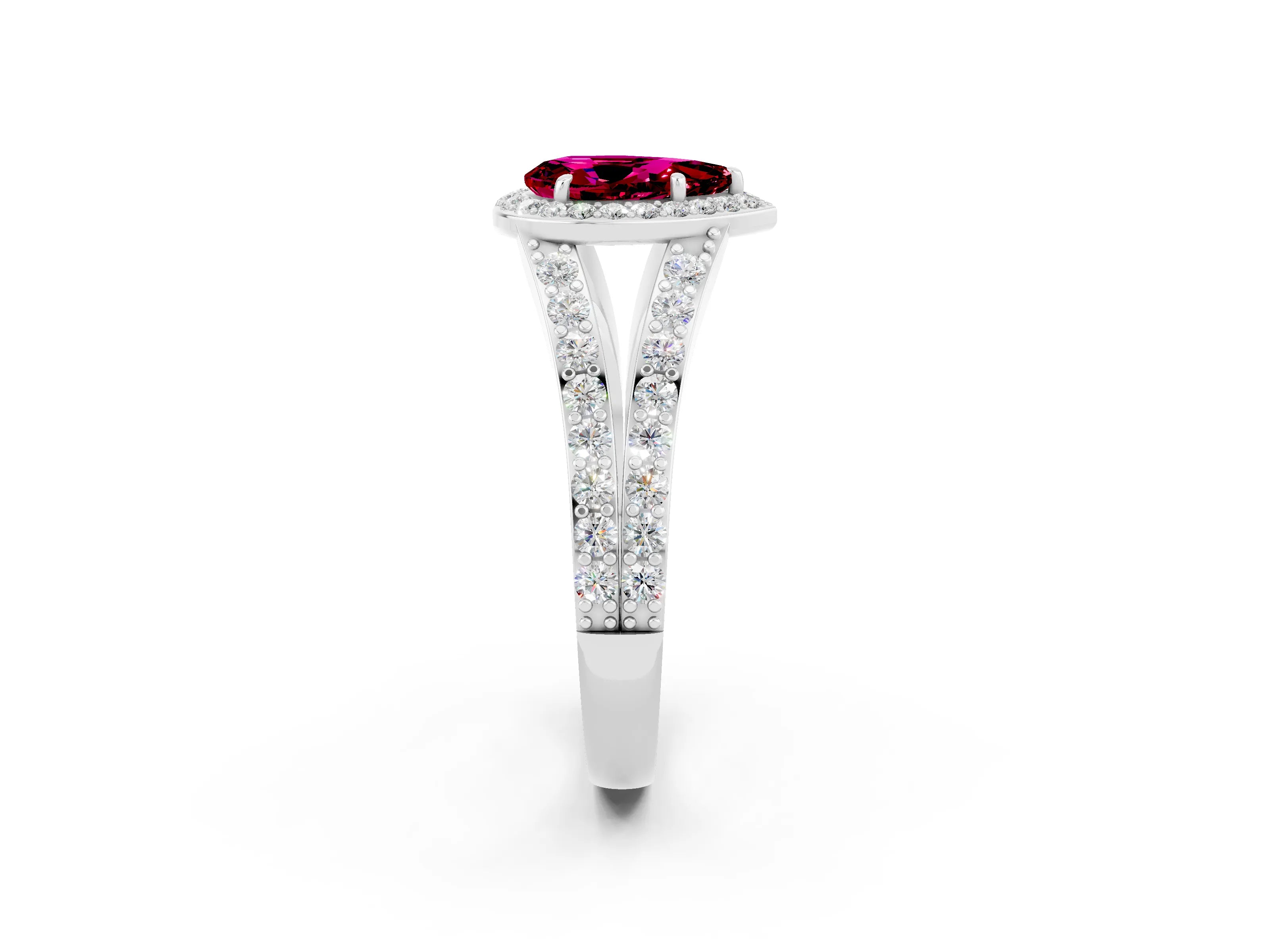 White gold Pear Cut Garnet Split Shank Halo Ring with Four-Prong Setting_26