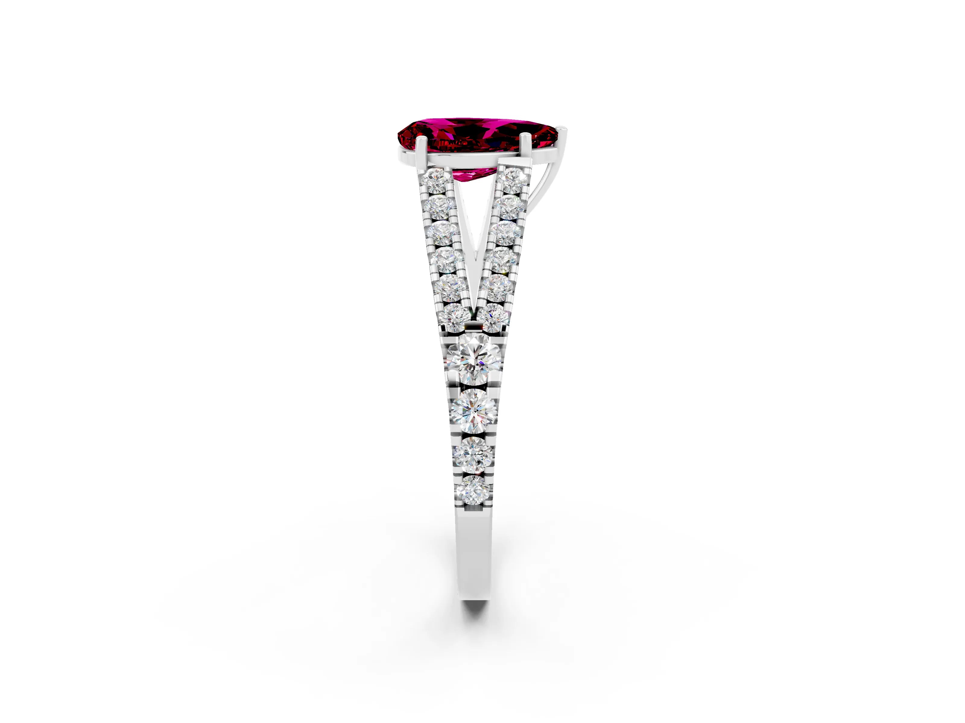 White gold Pear Cut Garnet Split Shank Pavé Engagement Ring with Four-Prong Setting_14
