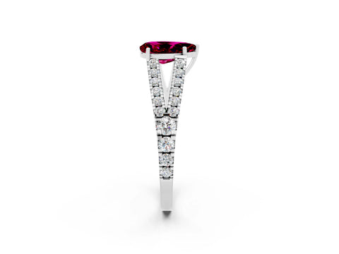 White gold Pear Cut Garnet Split Shank Pavé Engagement Ring with Four-Prong Setting_14
