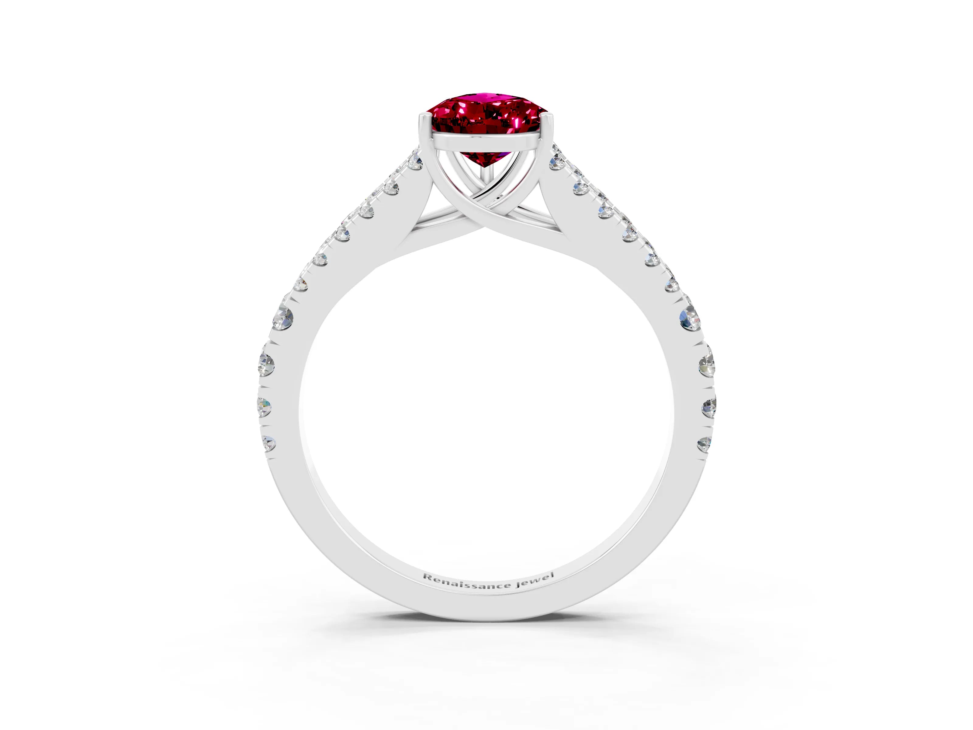 White gold Pear Cut Garnet Split Shank Pavé Engagement Ring with Four-Prong Setting_15