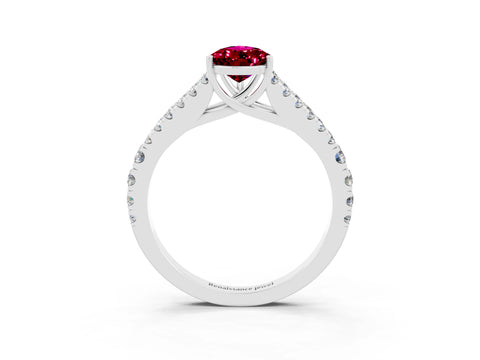 White gold Pear Cut Garnet Split Shank Pavé Engagement Ring with Four-Prong Setting_15