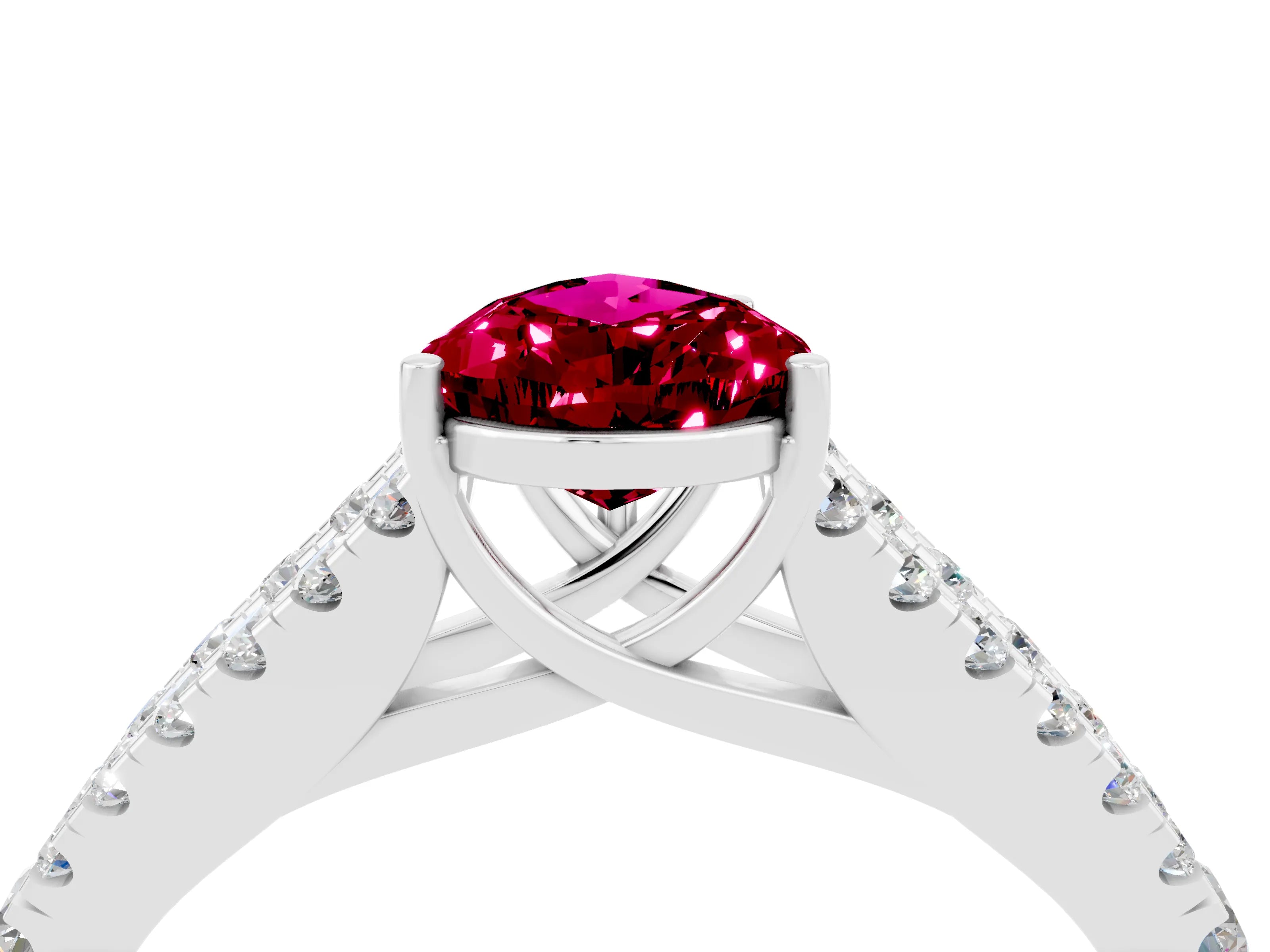 White gold Pear Cut Garnet Split Shank Pavé Engagement Ring with Four-Prong Setting_16