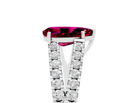 White gold Pear Cut Garnet Split Shank Pavé Engagement Ring with Four-Prong Setting_17