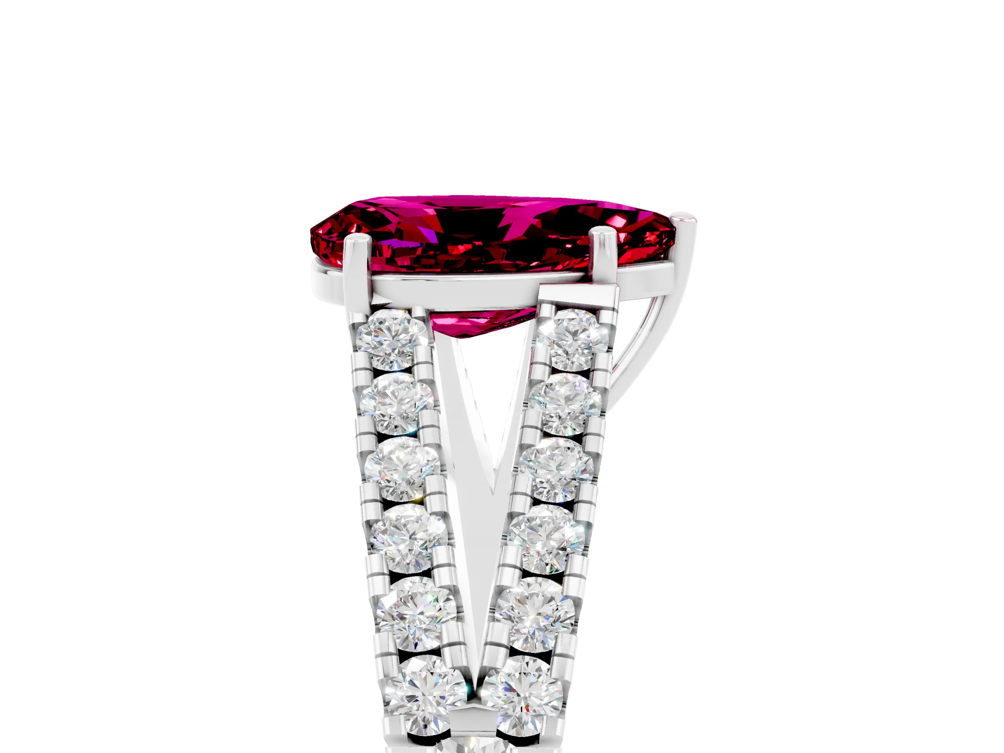 White gold Pear Cut Garnet Split Shank Pavé Engagement Ring with Four-Prong Setting_17