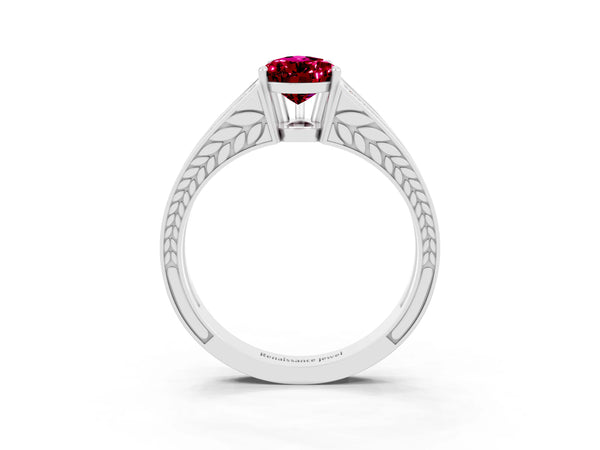 Platinum Pear Cut Garnet Split Shank Ring with Pavé Band and Four-Prong Setting