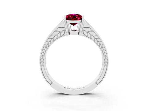 White gold Pear Cut Garnet Split Shank Ring with Pavé Band and Four-Prong Setting_3