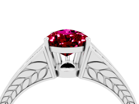 White gold Pear Cut Garnet Split Shank Ring with Pavé Band and Four-Prong Setting_4