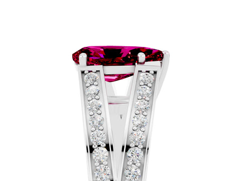 White gold Pear Cut Garnet Split Shank Ring with Pavé Band and Four-Prong Setting_5