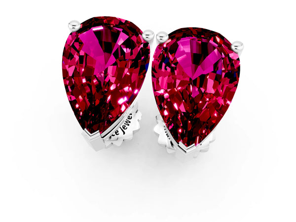 White gold Pear Cut Garnet Stud Earrings