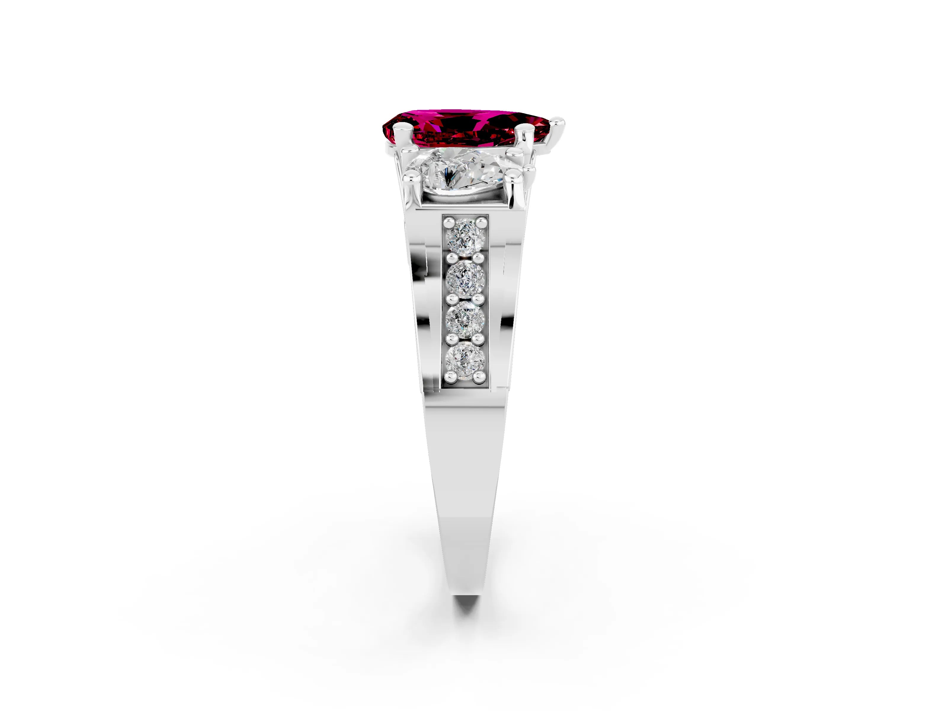 White gold Pear Cut Garnet Three-Stone Ring with Channel Set Band and Four-Prong Setting_2