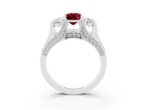 White gold Pear Cut Garnet Three-Stone Ring with Channel Set Band and Four-Prong Setting_3