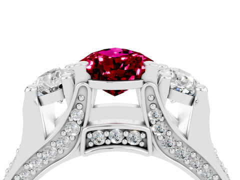 White gold Pear Cut Garnet Three-Stone Ring with Channel Set Band and Four-Prong Setting_4