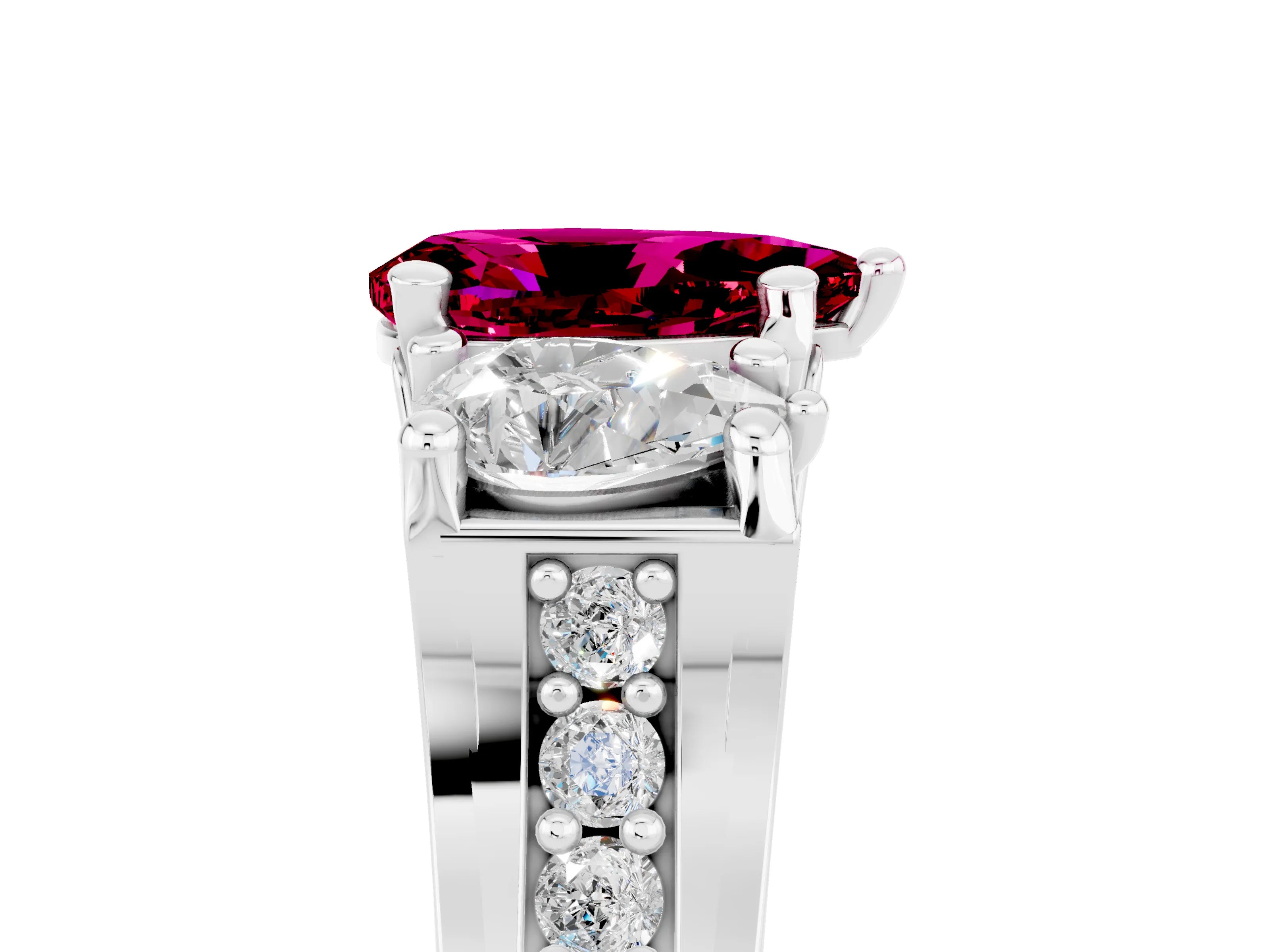 White gold Pear Cut Garnet Three-Stone Ring with Channel Set Band and Four-Prong Setting_5