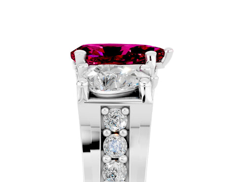 White gold Pear Cut Garnet Three-Stone Ring with Channel Set Band and Four-Prong Setting_5