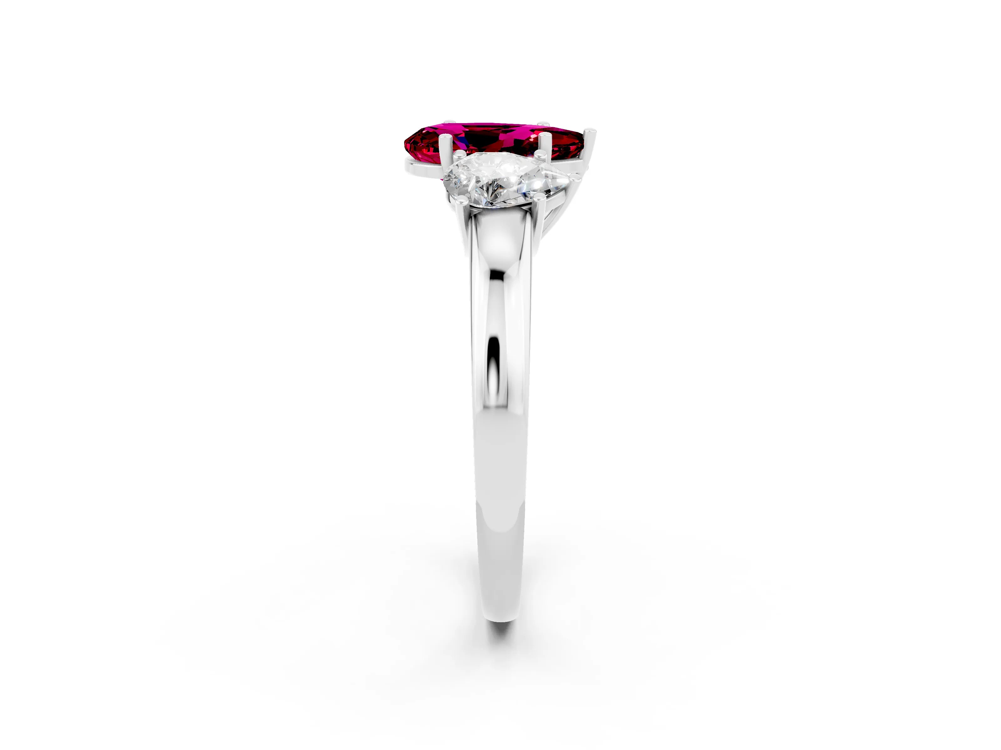 White gold Pear Cut Garnet Three-Stone Ring with Four-Prong Setting and Classic Band_2