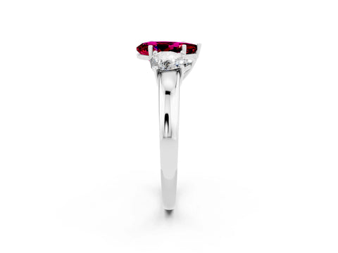 White gold Pear Cut Garnet Three-Stone Ring with Four-Prong Setting and Classic Band_2