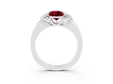 White gold Pear Cut Garnet Three-Stone Ring with Four-Prong Setting and Classic Band_3