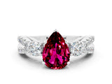 White gold Pear Cut Garnet Three-Stone Ring with Pavé Split Shank and Four-Prong Setting_12