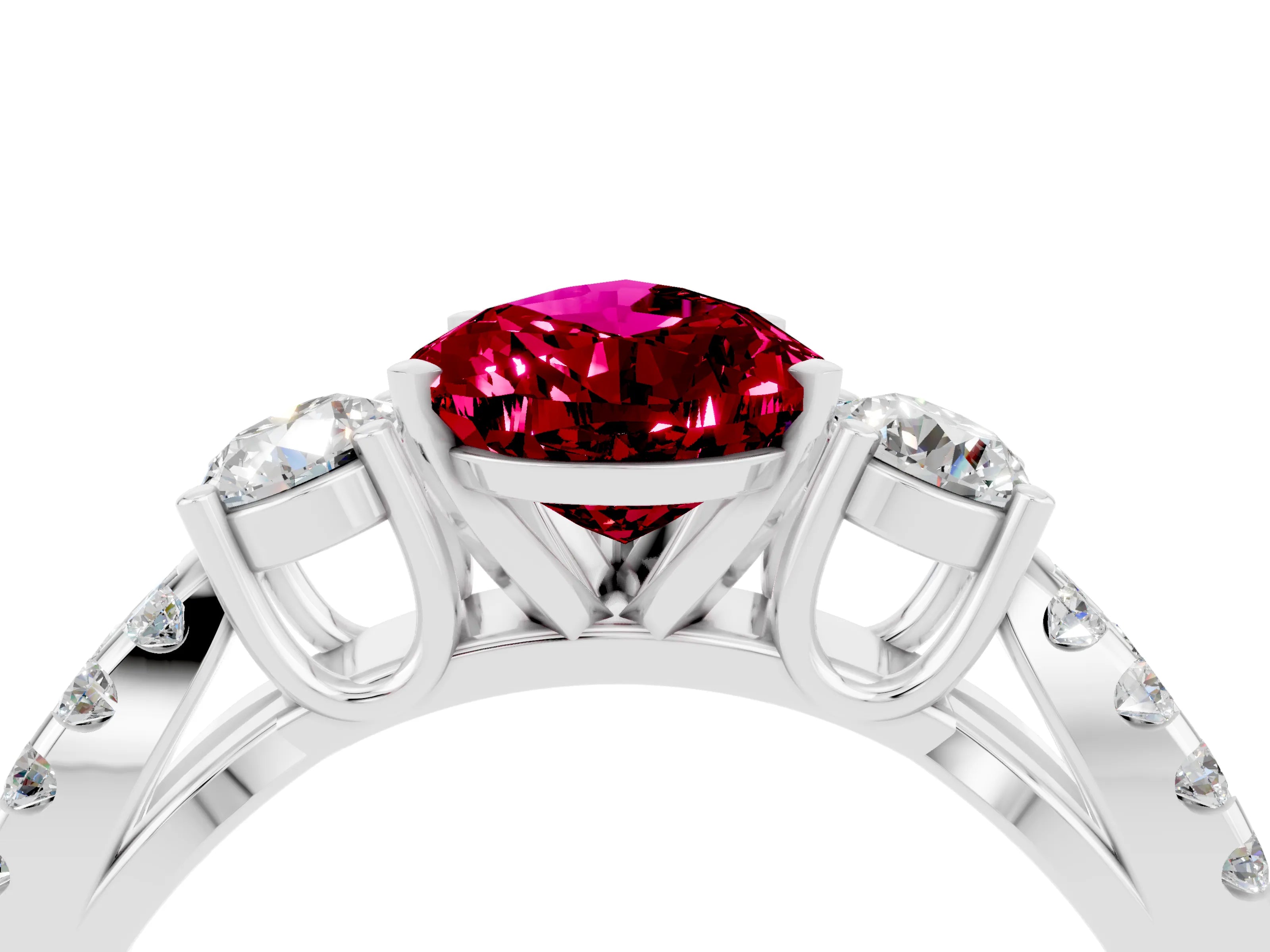 White gold Pear Cut Garnet Three-Stone Ring with Pavé Split Shank and Four-Prong Setting_16