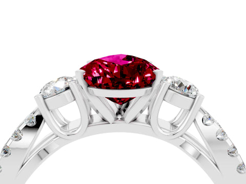 White gold Pear Cut Garnet Three-Stone Ring with Pavé Split Shank and Four-Prong Setting_16