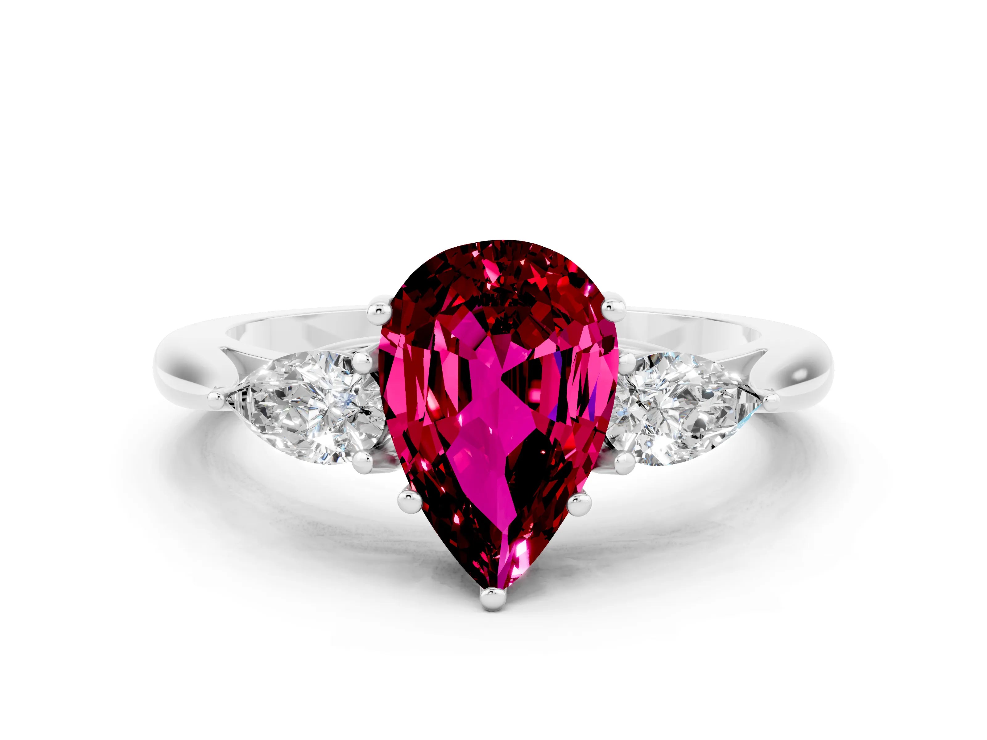 White gold Pear Cut Garnet Three-Stone Ring with Pear Side Stones and Four-Prong Setting_12