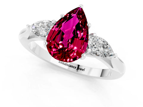White gold Pear Cut Garnet Three-Stone Ring with Pear Side Stones and Four-Prong Setting_13