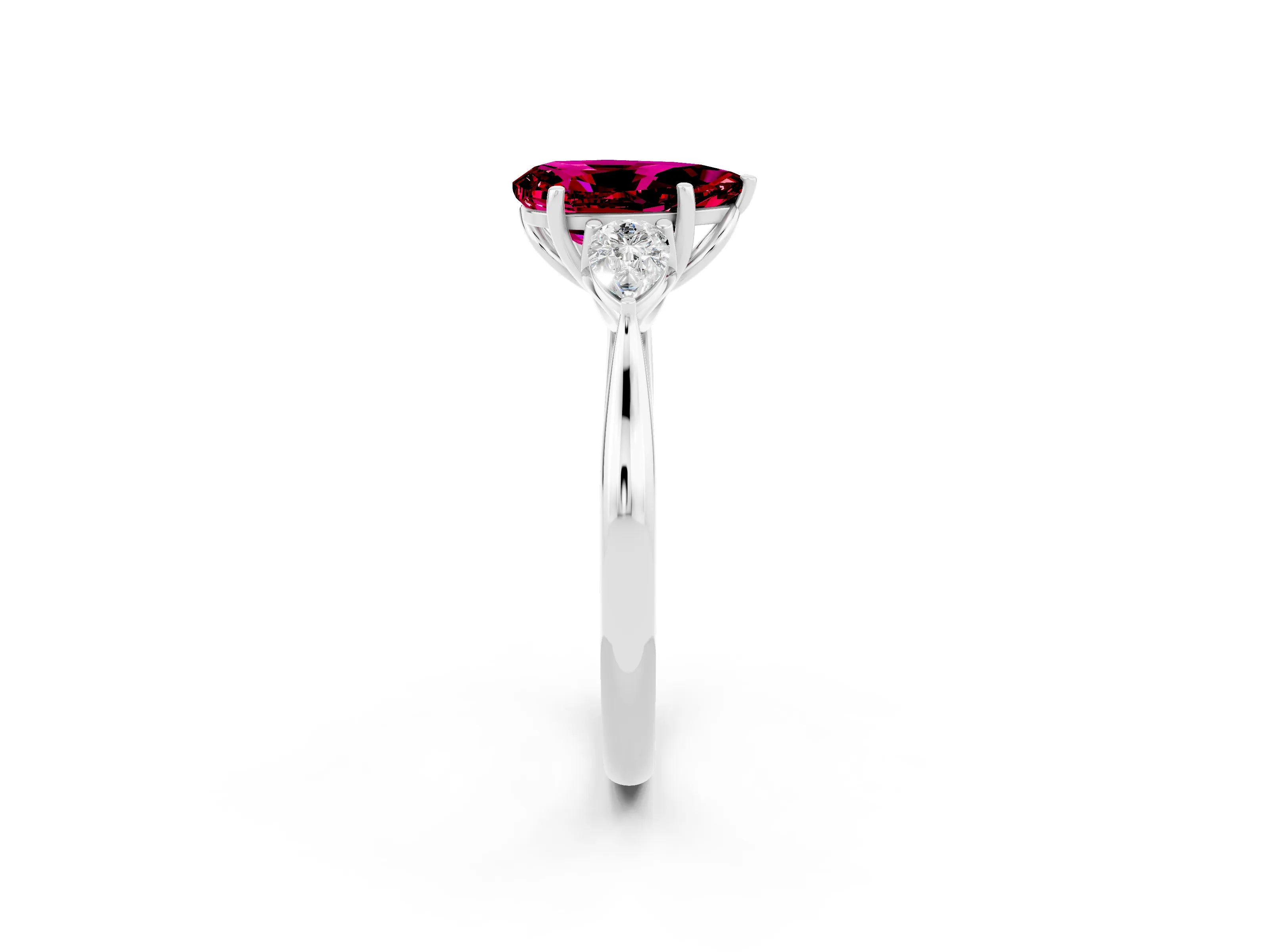 White gold Pear Cut Garnet Three-Stone Ring with Pear Side Stones and Four-Prong Setting_14