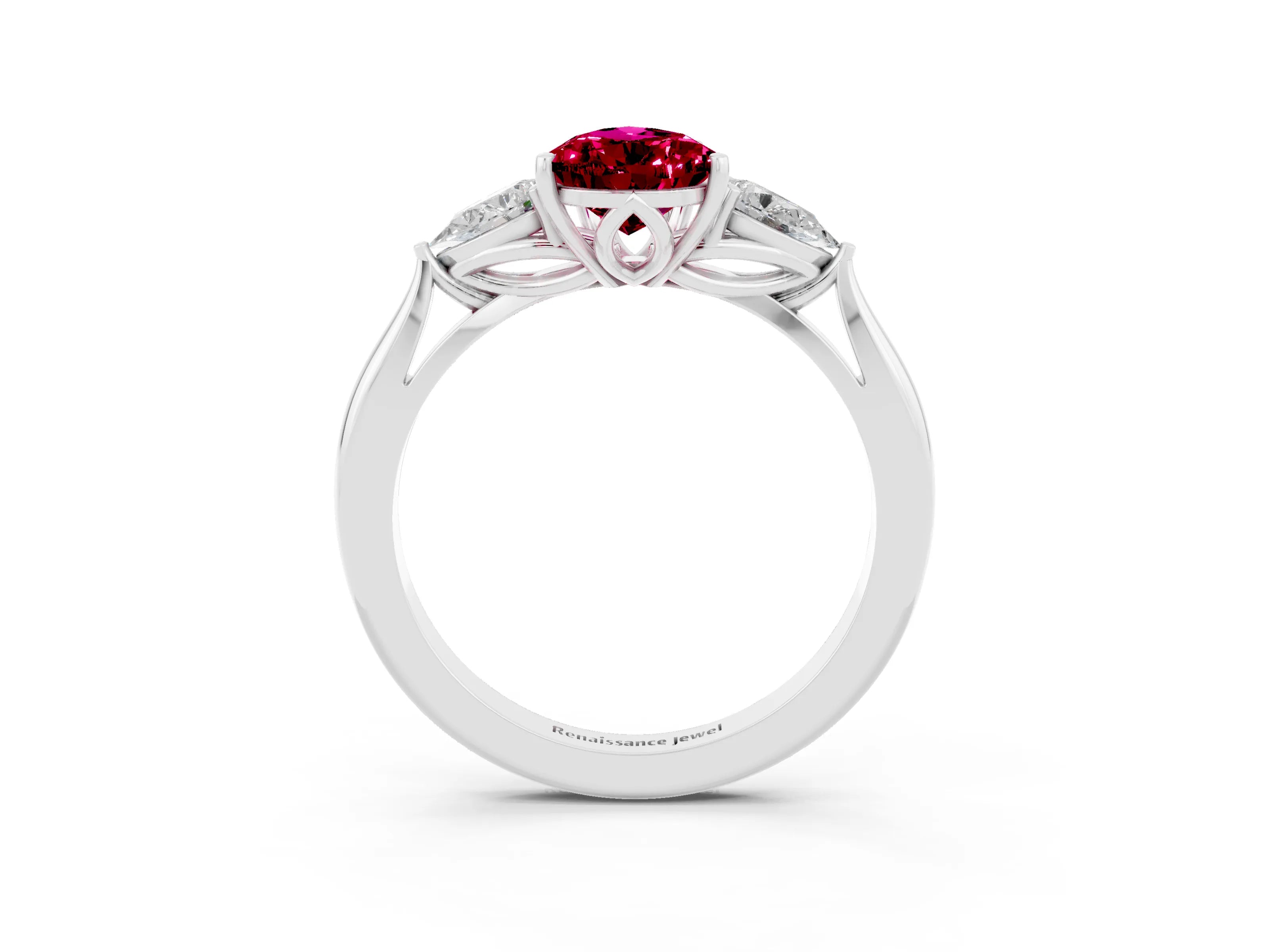 White gold Pear Cut Garnet Three-Stone Ring with Pear Side Stones and Four-Prong Setting_15