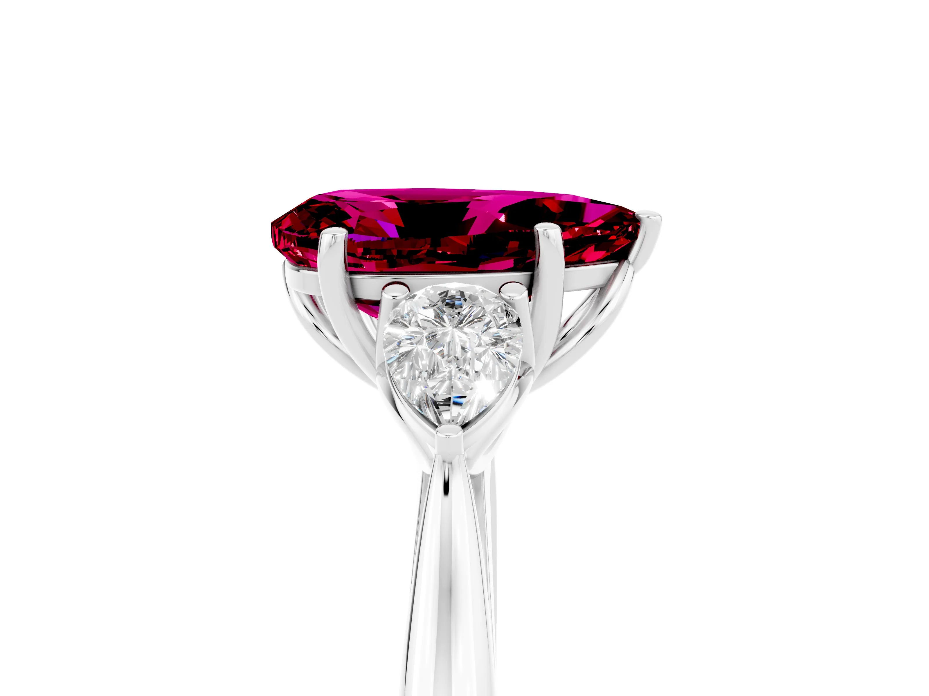 White gold Pear Cut Garnet Three-Stone Ring with Pear Side Stones and Four-Prong Setting_17