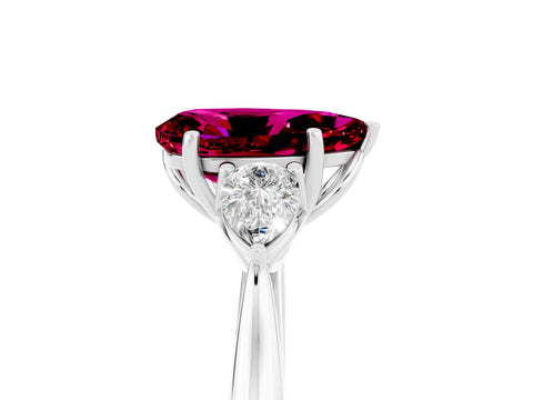 White gold Pear Cut Garnet Three-Stone Ring with Pear Side Stones and Four-Prong Setting_17