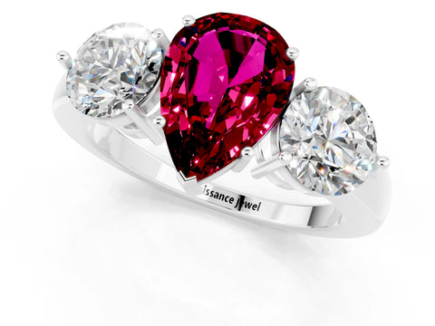White gold Pear Cut Garnet Three-Stone Ring with Prong Setting and Classic Band_1