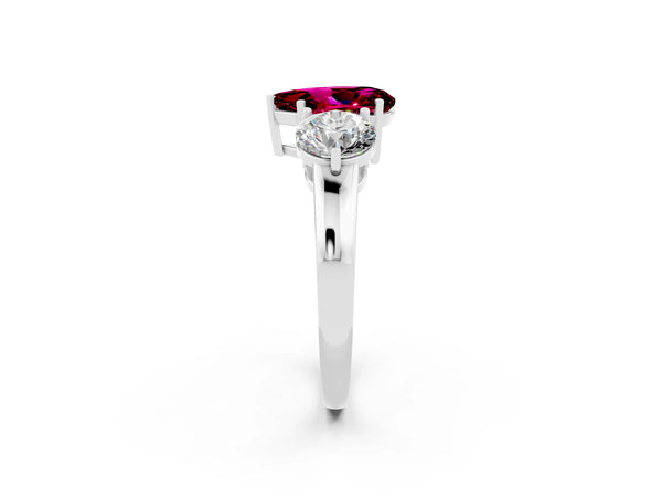 White gold Pear Cut Garnet Three-Stone Ring with Prong Setting and Classic Band