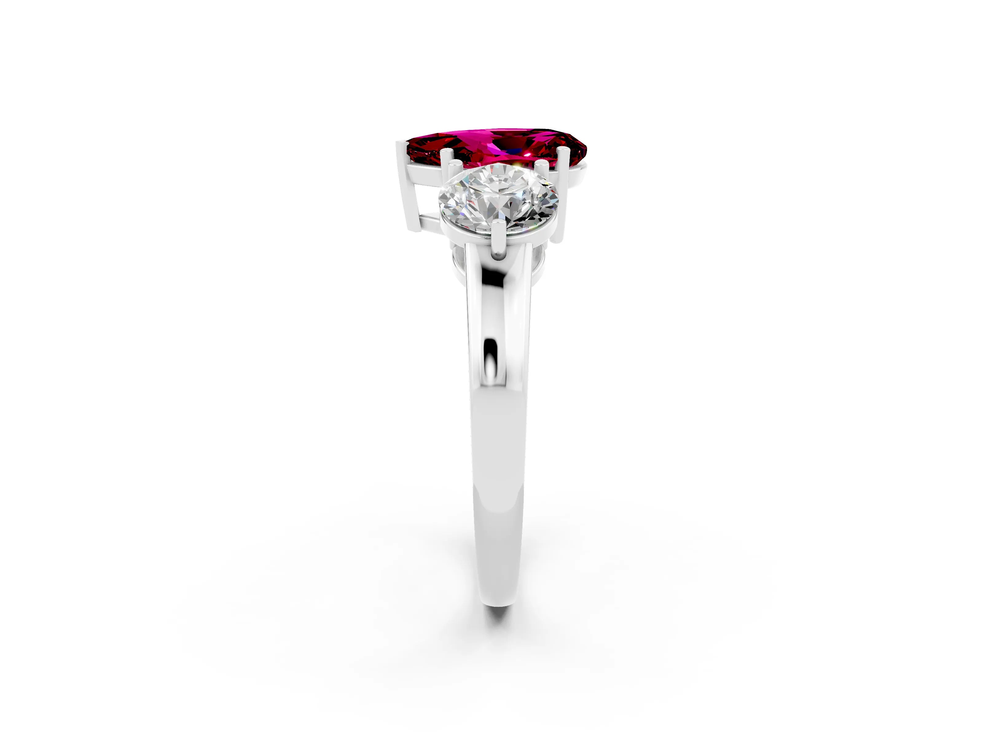 White gold Pear Cut Garnet Three-Stone Ring with Prong Setting and Classic Band_2