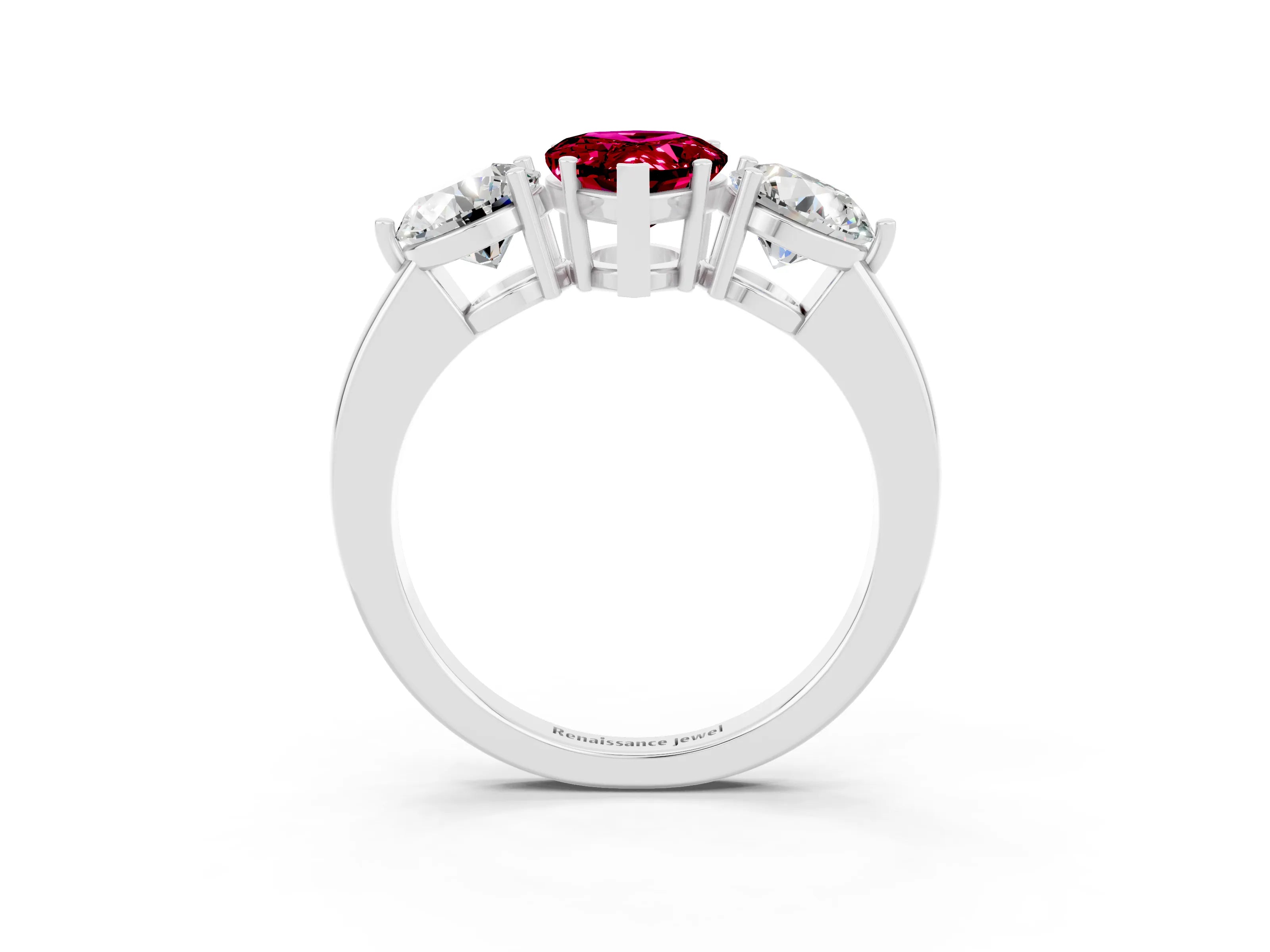 White gold Pear Cut Garnet Three-Stone Ring with Prong Setting and Classic Band_3